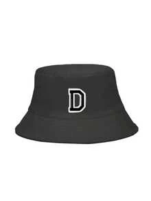 1顶女士双面26字母时尚印花渔夫帽，防晒休闲户外旅行派对街头服饰 - 黑色 - 查看 7