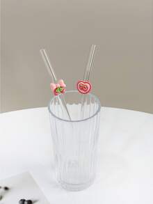 Pink Cartoon Cute Rabbit Series Glass Straws, Transparent Smoothie, Bubble Tea, Juice, Milk, Cocktail, Cold Drink Straws With Rabbit, Bow, Chick, Heart, House Shapes, Reusable Glass Straws For Milkshake, Milk, Tea, Juice, Cocktail, Cold Drinks, Gifts For Girlfriend, Dessert Shop, Soft Drink Bar, Office, Bar, Restaurant - View 5