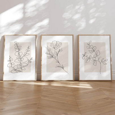 3pcs Set Modern Minimalist Plant Decorative Paintings, Boho Style Floral Canvas Art Posters, Minimalist Line Art Decor, With Or Without Frames, Suitable For Home, Apartment, Hotel, Living Room, Bedroom, Bathroom And Office
