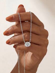 1 pieza Elegante collar de plata de ley 925 con diamante ovalado, regalo de joyería lujosa para mujeres, Navidad - collar ovalado - Ver 3