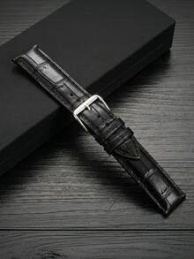 1PC Men Women 18mm 20mm 22mm Fashion Black Crocodile Print Soft Leather Watchband Compatible With Samsung Galaxy Watch 7 6 5 4 40mm/44mm,Compatible With Watch,Compatible With HUA-WEI Watch GT2/GT3,Compatible With HONOR Watch,Watchbands For Smartwatch,Dressy Wristbands Strap Replacement, - Black - View 1