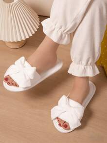 Dép lê trong nhà mùa hè mới với nơ lớn, dép quai ngang hở mũi dành cho nữ. - trắng - Xem 9