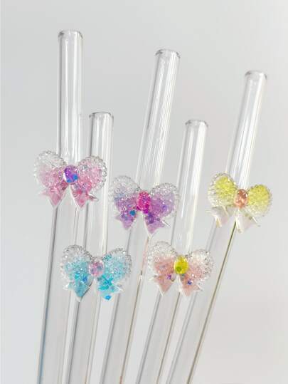 أنابيب زجاجية شفافة بشكل فراشة ملونة، قابلة لإعادة الاستخدام لمشروبات الحليب والشاي والعصير والكوكتيل والمشروبات الباردة، هدية للصديقة، ديكور لمحل الحلويات والمشروبات الغازية ومكتب والبار والمطعم