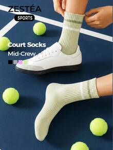 1/3 Pairs Multi-Color Court Socks, Breathable Mesh Athleisure Socks, Durable High Elasticity, Comfortable For Indoor Sports, Daily Wear, Office, Walking, Travel - Multicolor - View 3