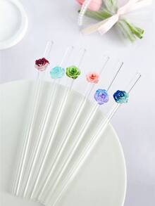 Ombre Flower Shaped Transparent Glass Straw, Reusable For Smoothie, Milk Tea, Juice, Cocktail, Cold Drinks, Party - View 2