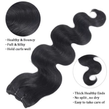 Body Wave Clips In Human Hair 18Inch Double Weft Hair Extensions Natural Black For Women Brazilian Remy Hair Weave Bundles 100g Daily Use Easy Wear - Natural Black - View 4