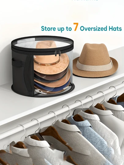 Plus Size Hat Storage Box, With Reinforced Handle And Foldable Non-Woven Fabric, Lightweight Transparent Window Dual Zipper Enclosed Storage Organizer Box, Suitable For Cowboy Hats, Sun Hats, Beach Hats Etc., Stain Resistant, With Transparent Window And Dual Zipper, Reinforced Handle, Stackable, Suitable For Home Decor, Wedding, Travel