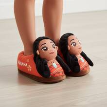 Disney Moana Plush Character Slippers Girls Soft Plush Cozy Warm Island Princess Comfort Fit NonSlip Sole (Toddler Sizes 5-10, Little Kid Sizes 11-12) - Orange - View 8