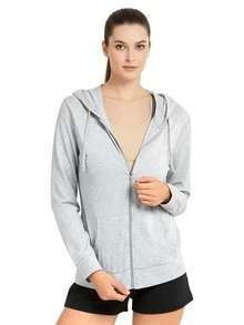 Women's Lightweight Cotton Hoodie Full Zip S-3XL With Pockets Hooded Sweatshirt Jacket Coat Solid Tops Regular & Plus Size Basic Layering Tops Warm Lightweight Cotton Zipper Hoodie Sweatshirt For Women Lady Sweatshirts Long Sleeve Outerwear For Spring Fall Winter Womenswear Activewear Streetwear - 淺灰色 - 查看 1