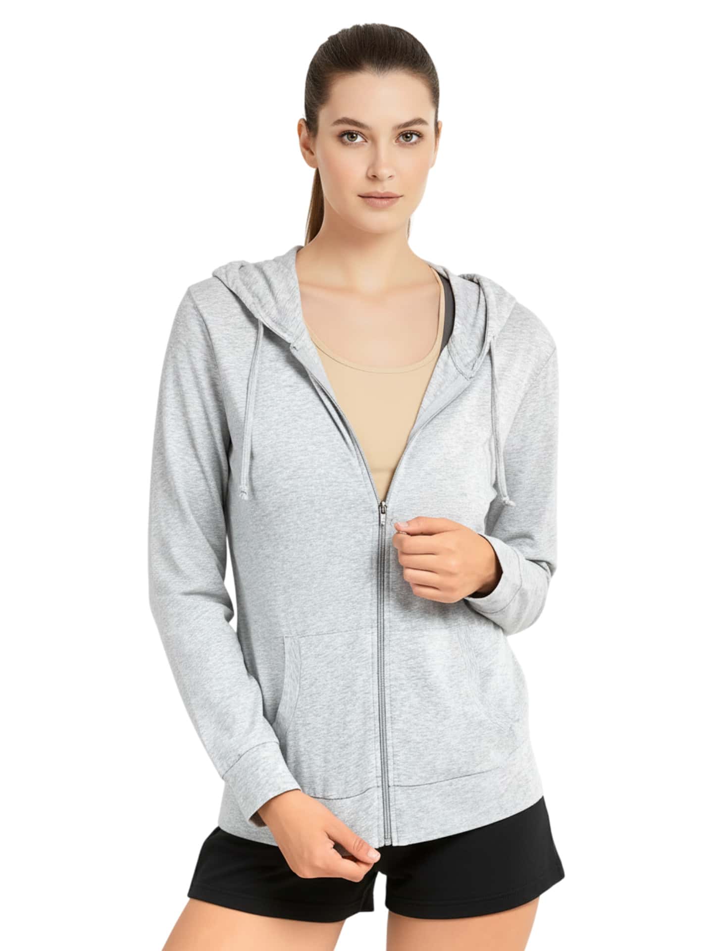 Women's Lightweight Cotton Hoodie Full Zip S-3XL With Pockets Hooded Sweatshirt Jacket Coat Solid Tops Regular & Plus Size Basic Layering Tops Warm Lightweight Cotton Zipper Hoodie Sweatshirt For Women Lady Sweatshirts Long Sleeve Outerwear For Spring Fall Winter Womenswear Activewear Streetwear - 淺灰色 - 查看 1