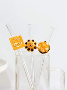 Creative Cartoon Bread Shaped Reusable Glass Straw, Transparent Milkshake, Smoothie, Juice, Milk, Cocktail, Cold Drink Glass Straw, Suitable For Water Cup, Milkshake, Tea, Juice, Cocktail, Cold Drink, Gift For Girlfriend, Dessert Shop, Soft Drink Bar, Office, Bar, Restaurant Party Decor - View 6