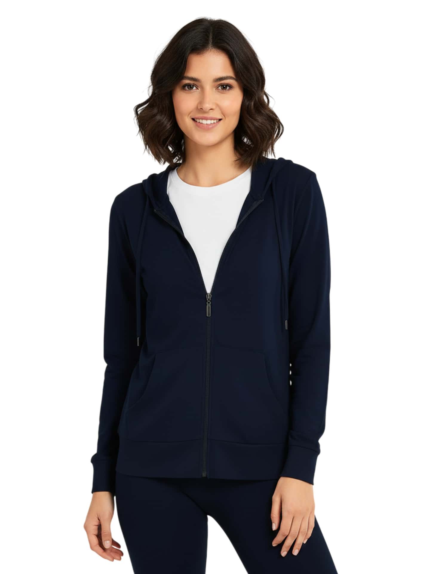 Women's Lightweight Cotton Hoodie Full Zip S-3XL With Pockets Hooded Sweatshirt Jacket Coat Solid Tops Regular & Plus Size Basic Layering Tops Warm Lightweight Cotton Zipper Hoodie Sweatshirt For Women Lady Sweatshirts Long Sleeve Outerwear For Spring Fall Winter Womenswear Activewear Streetwear - 藏蓝色 - 查看 1