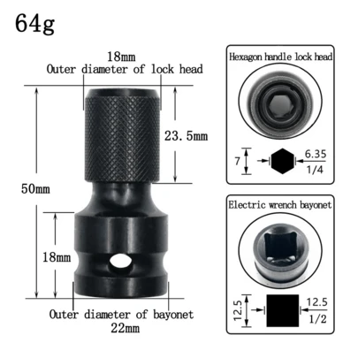 1/2 Square Handle Air Cannon To Internal Hexagon 1/4 Hexagon Handle Electric Wrench Telescopic Conversion Head Socket Power Tool