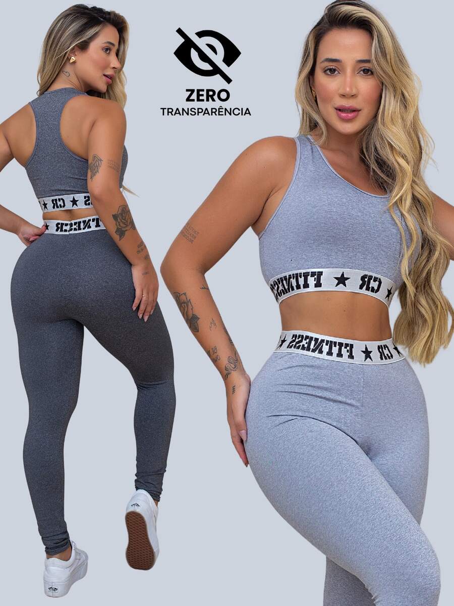 Kit 2 Conjuntos Academia Top e Legging Elastico Exposto