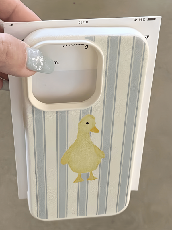 1 stuk witte gestreepte schattige eend minimalistische TPU schokbestendige telefoonhoes met volledige dekking, compatibel met Apple 17, 16, 15, 14, 13, 12, 11 Pro Max, Air en andere series. Internationale versie, niet de binnenlandse versie.