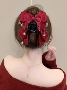 1件装女士优雅蝴蝶结流苏发夹，新款奢华发爪盘发配饰 - 彩色 - 查看 7