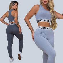 Kit 2 Conjuntos Academia Top e Legging Elastico Exposto - Cinza Claro - Visão 14