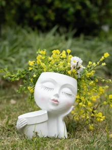 人脸造型花盆/花盆，适用于室内外植物，树脂材质，适合种植多肉植物，底部有排水孔，造型可爱，女性脸部造型。 - A - 查看 6