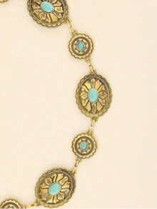 1件装女士腰带/棕色腰带/腰链/金色腰带/绿松石镶嵌腰链/带扣西式几何复古身体链，休闲流苏，适合搭配夏季连衣裙 - 多色 - 查看 3