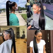 Bone Straight Ponytail 8-26 Inches Magic Wrap Around Drawstring Clip In Ponytail Black Virgin Raw Brazilian Human Hair Extension For Women Daily Use Party Easy Wear - Natural Black - View 9