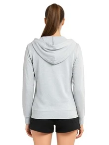 Women's Lightweight Cotton Hoodie Full Zip S-3XL With Pockets Hooded Sweatshirt Jacket Coat Solid Tops Regular & Plus Size Basic Layering Tops Warm Lightweight Cotton Zipper Hoodie Sweatshirt For Women Lady Sweatshirts Long Sleeve Outerwear For Spring Fall Winter Womenswear Activewear Streetwear - 淺灰色 - 查看 2