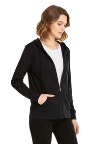 Women's Lightweight Cotton Hoodie Full Zip S-3XL With Pockets Hooded Sweatshirt Jacket Coat Solid Tops Regular & Plus Size Basic Layering Tops Warm Lightweight Cotton Zipper Hoodie Sweatshirt For Women Lady Sweatshirts Long Sleeve Outerwear For Spring Fall Winter Womenswear Activewear Streetwear - 黑色 - 查看 2