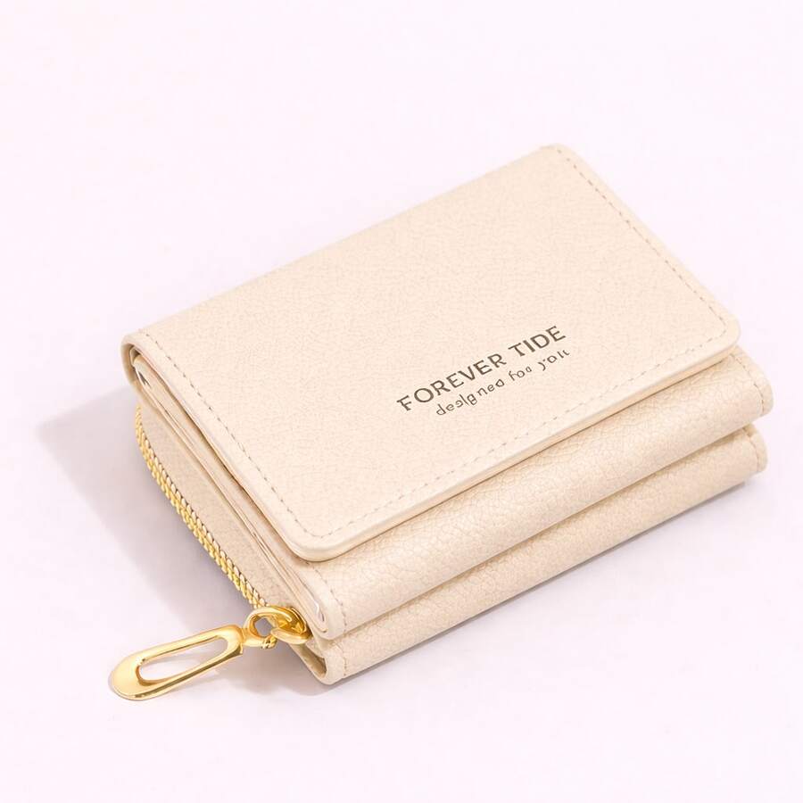 Women's Wallet With Card Holder, Two Pockets, Zipper And Magnetic Closure, Minimalist Style, Perfect For Christmas, Secret Santa, Or Birthdays. - 米色 - 查看 1