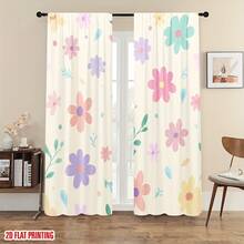 2pcs Pink Floral Curtains, Rod Pocket Design For Privacy Protection, Suitable For Bedroom, Living Room, Dining Room, Balcony, Tea Room, Basement And Other Home Decor. Birthday Gift, Suitable For All Seasons - Multicolor - View 6