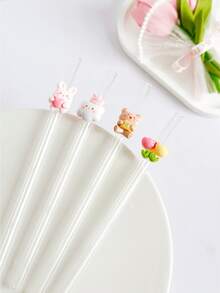 Creative Cute Cartoon Rabbit, Cloud, Flower, Bear Shaped Glass Straws, Transparent Smoothie, Milk Tea, Juice, Cocktail, Cold Drink Party Cute Animal Series Reusable Bent Glass Straws - View 2