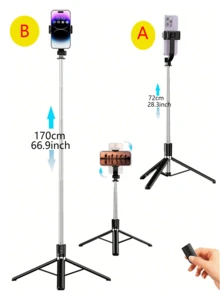 Alloy Metal Bracket 67in/170cm Extendable Aluminum Alloy Tripod With Selfie Light, Bluetooth Remote, Compatible With IPhone And Android Phones, Great For Travel, Vlogging, Video And Photography Women's Day Gift - one-size - View 4
