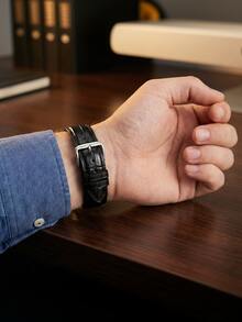 1PC Men Business Black Crocodile Print Leather Watch Strap Compatible With IWatch 38mm 40mm 41mm 42mm 44mm 45mm 46mm 49mm,Classic Formal Daily Wear Black Bamboo Pattern Leather Watchband Compatible With Apple Watch Series Ultra 3/2/1 11 10 9 8 7 SE3 6 5 4 3 2 1,Fashion Smart Watch Strap Compatible With IWatch Bands - Black - View 6