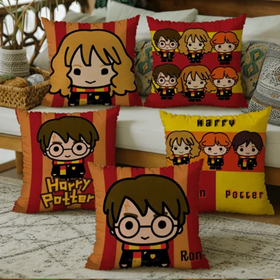 1pc Harry Potter Themed Pillow Cover, Magic World Decor Cushion Cover, Hogwarts Pattern Throw Pillow Case For Bedroom, Living Room, Sofa, Dorm, Soft Polyester Square Pillow Sham For Kids, Teens, Adults, Fan Gift