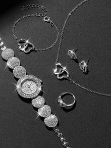 6pcs/Set Elegant & Fashionable Women's Quartz Watches, Casual Style Watch Set - Silver - View 2