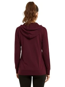 Women's Lightweight Cotton Hoodie Full Zip S-3XL With Pockets Hooded Sweatshirt Jacket Coat Solid Tops Regular & Plus Size Basic Layering Tops Warm Lightweight Cotton Zipper Hoodie Sweatshirt For Women Lady Sweatshirts Long Sleeve Outerwear For Spring Fall Winter Womenswear Activewear Streetwear - 酒紅色 - 查看 2