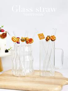 Creative Cartoon Bread Shaped Reusable Glass Straw, Transparent Milkshake, Smoothie, Juice, Milk, Cocktail, Cold Drink Glass Straw, Suitable For Water Cup, Milkshake, Tea, Juice, Cocktail, Cold Drink, Gift For Girlfriend, Dessert Shop, Soft Drink Bar, Office, Bar, Restaurant Party Decor - View 2