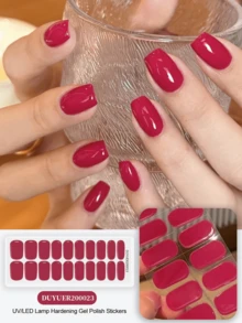 Semi Cured Gel Nail Strips, 20Pcs Long Lasting Salon Quality Wraps, Easy Apply & Remove Gel Nail Stickers With UV Light - Red Violet - View 2