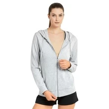 Women's Lightweight Cotton Hoodie Full Zip S-3XL With Pockets Hooded Sweatshirt Jacket Coat Solid Tops Regular & Plus Size Basic Layering Tops Warm Lightweight Cotton Zipper Hoodie Sweatshirt For Women Lady Sweatshirts Long Sleeve Outerwear For Spring Fall Winter Womenswear Activewear Streetwear - 淺灰色 - 查看 4
