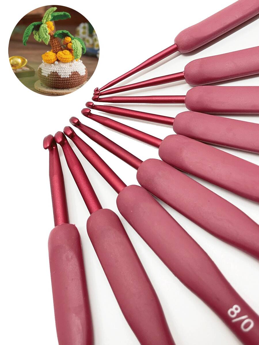 9 Sizes Luxury Red Crochet Hook Set With Soft Grip Handles, Multiple Colors - Suitable For Beginners And Professionals, Includes Yarn, Knitting Needles, Etc. - Perfect For DIY Crafts, Knitting And Sewing Projects - Red Shank Crochet Hook - View 1