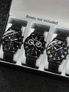 Set de 3 relojes de cuarzo versátiles y elegantes para hombres, conjunto de relojes de moda y minimalistas - Negro - Ver 7