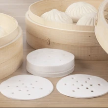 50/100片装不粘圆形蒸笼垫纸，一次性烘焙纸，防油纸，适用于糕点、包子、烘焙、空气炸锅、蒸笼、厨房烹饪，不粘空气炸锅垫，易于清洁，健康烘焙配件 - 白色 - 查看 2