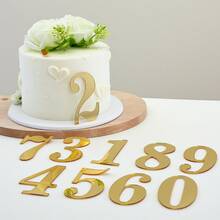 1/2 Set di decorazioni per torta in acrilico a specchio dorato con numeri da 0 a 9 di dimensioni mini, per anniversario, compleanno, matrimonio, decorazione dolci e feste - Visualizzare 8
