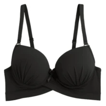 Sutiã Com Bojo Feminino Básico Alça Larga Reforçado Lingerie Confortável Com Aro Adulto Soutien  Casual-Confortável    Com fio    Preenchimento Não Removível    Tecido    Fresco    suporte médio - Preto - Visão 1