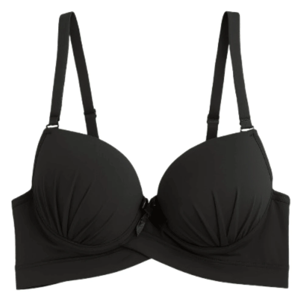Sutiã Com Bojo Feminino Básico Alça Larga Reforçado Lingerie Confortável Com Aro Adulto Soutien  Casual-Confortável    Com fio    Preenchimento Não Removível    Tecido    Fresco    suporte médio - Preto - Visão 1