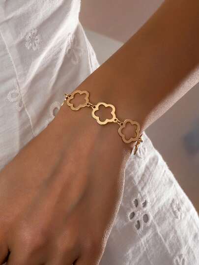 1 pieza Brazalete decorativo con flor hueca de diseño exclusivo y de alta gama para mujer