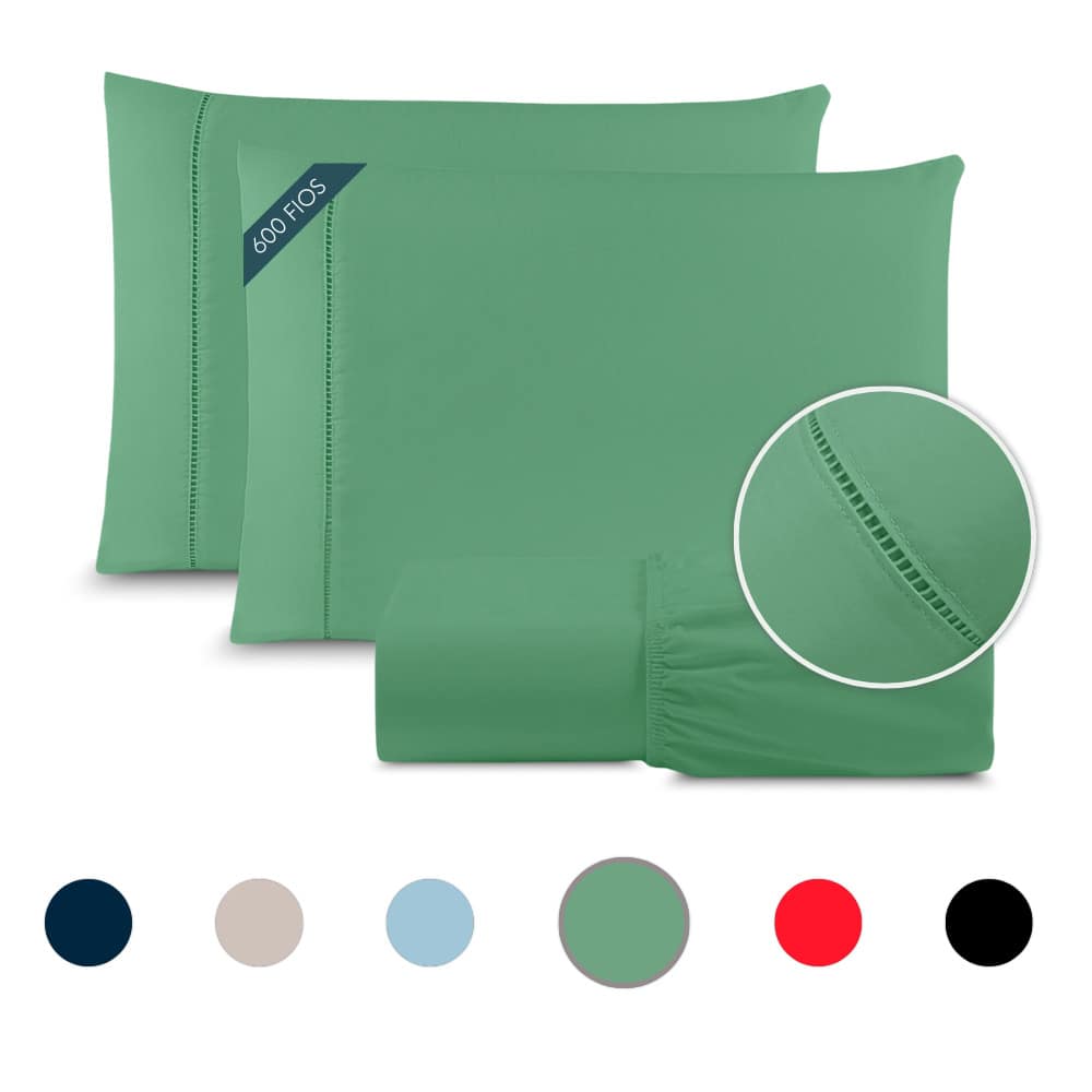 King Size 3-Piece Sheet Set, Hemstitch, 600 Thread Count Cotton - Màu xanh Ô liu - Xem 1