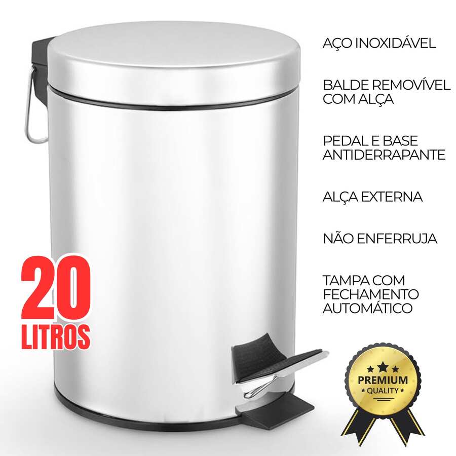 Round Stainless Steel Trash Can 20L With Non-Slip Pedal And Removable Bucket – Durable And Hygienic - Bạc - Xem 1
