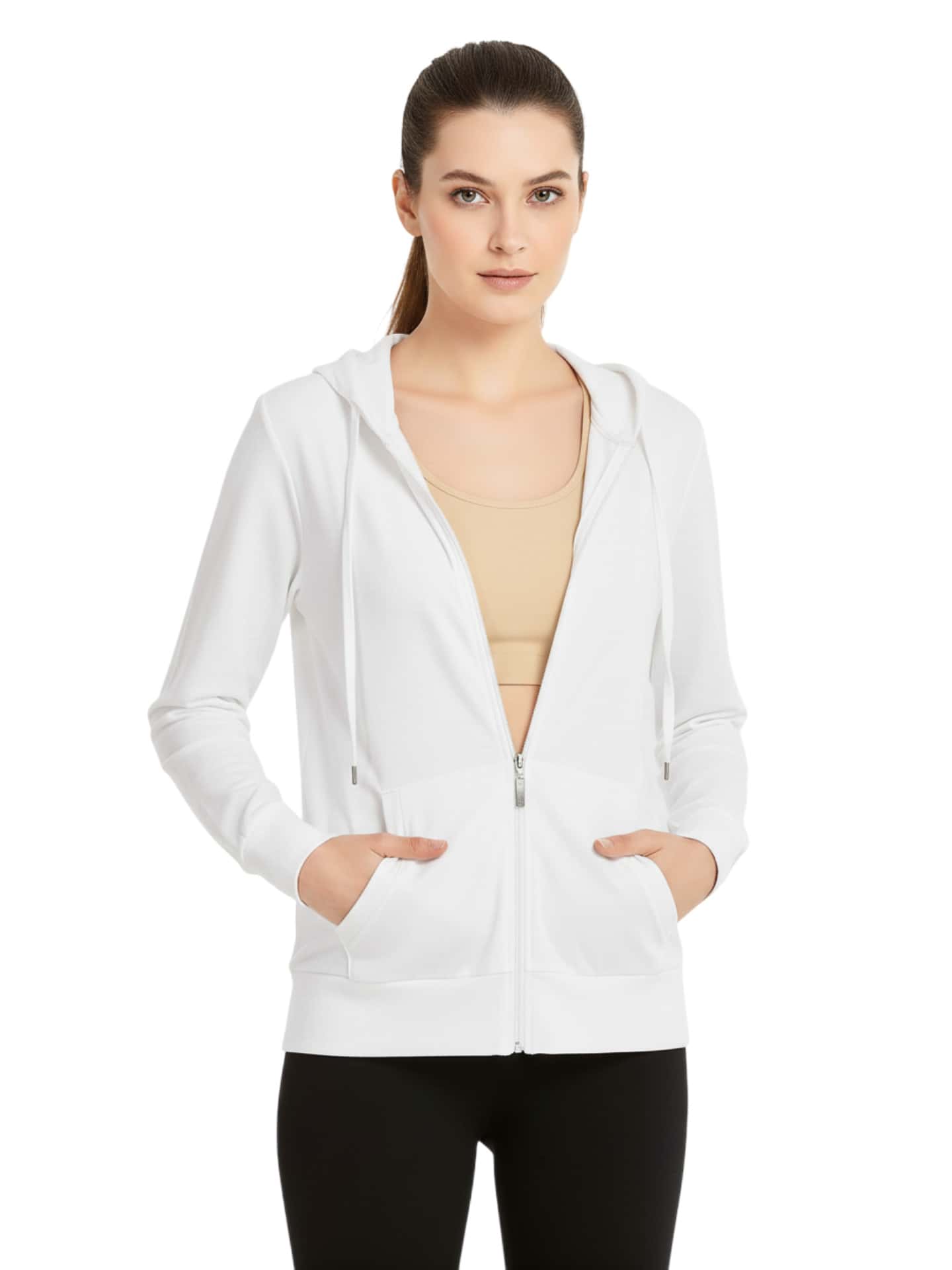 Women's Lightweight Cotton Hoodie Full Zip S-3XL With Pockets Hooded Sweatshirt Jacket Coat Solid Tops Regular & Plus Size Basic Layering Tops Warm Lightweight Cotton Zipper Hoodie Sweatshirt For Women Lady Sweatshirts Long Sleeve Outerwear For Spring Fall Winter Womenswear Activewear Streetwear - 白色 - 查看 1