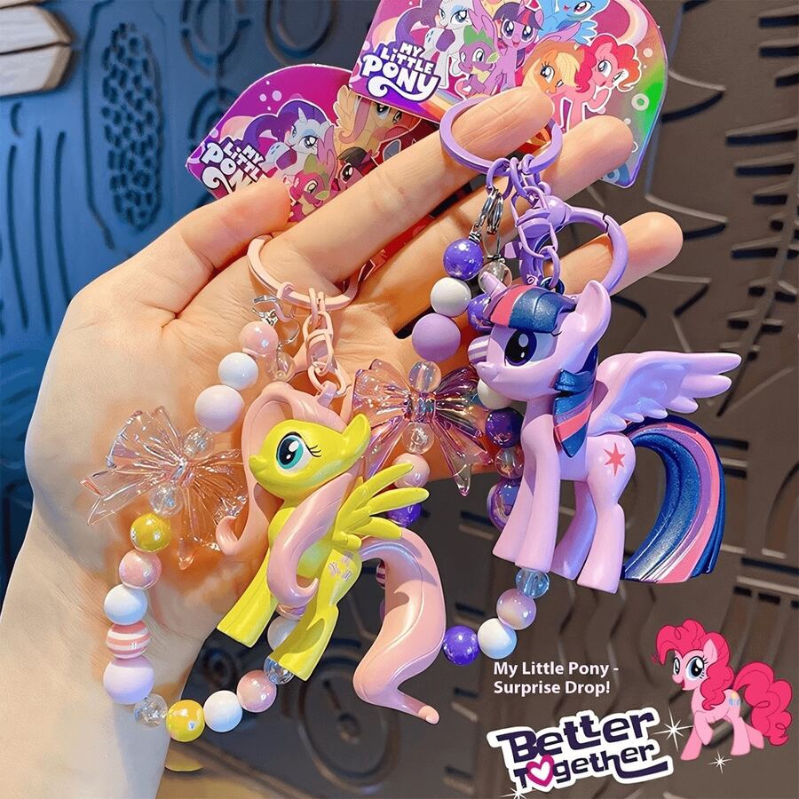 MY LITTLE PONY 1 chiếc móc khóa và phụ kiện túi xách đính hạt, mặt dây chuyền hình ngựa 3D dễ thương với chi tiết nơ, móc khóa đính hạt nhiều màu sắc cho ví và ba lô - Hoàn hảo cho phụ nữ và người hâm mộ ngựa.