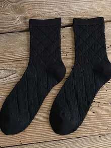 3 Pairs Random Black & White Patterned Mid-Calf Socks, Comfortable & Non-Abrasive, Elegant & Versatile - Multicolor - View 3