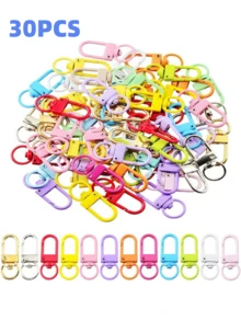 10/30/50/100个可旋转龙虾扣，用于制作钥匙扣、彩色挂绳钥匙扣、挂钩，适用于工艺金属钥匙扣夹、小型钥匙扣扣、珠宝制作配件、连接器和手工艺品。 - 彩色 - 查看 30